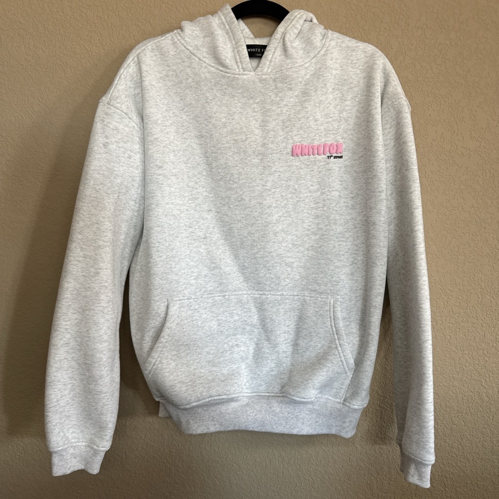 White Fox Hoodie – Grey w/ Pink Graphic - Size S/M - Excellent Condition